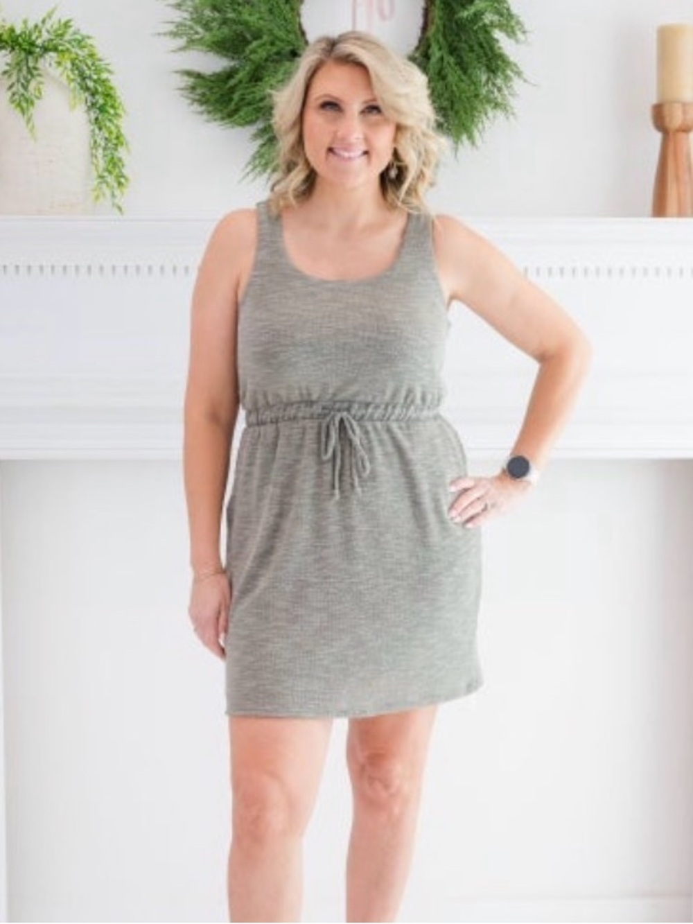 Sleeveless Drawstring Knit Tank Dress